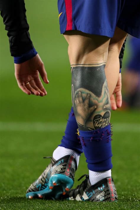 A Tattoo On The Leg Of Lionel Messi Of Fc Barcelona Is Seen Prior To A Tattoo On The Leg Of Lionel Messi Of Fc Barcelona Is Seen Prior To