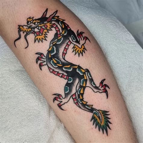 American Traditional Dragon Tattoo