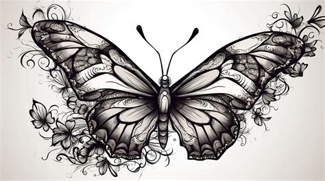 Black And White Butterfly Tattoo Design