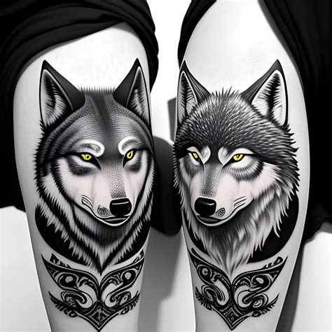 Black And White Minmal Tattoo Of Skoll And Hati The Twin Wolf Arthub Ai