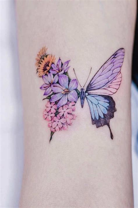Butterfly And Flower Side Tattoos