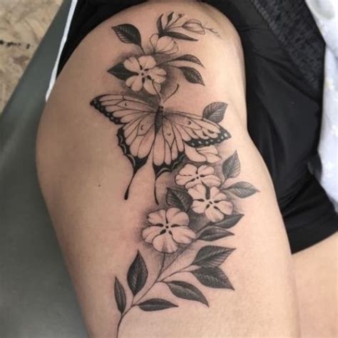 Butterfly Flower Hip Tattoos