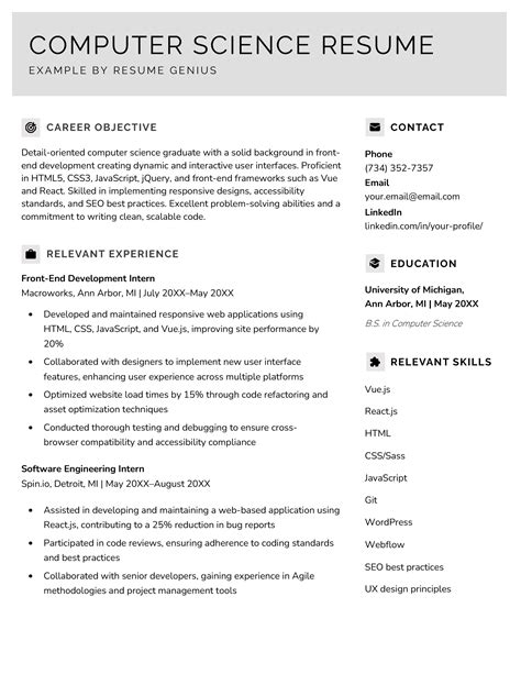 Computer Science Cs Resume Example Template Guide Art Vrogue Co
