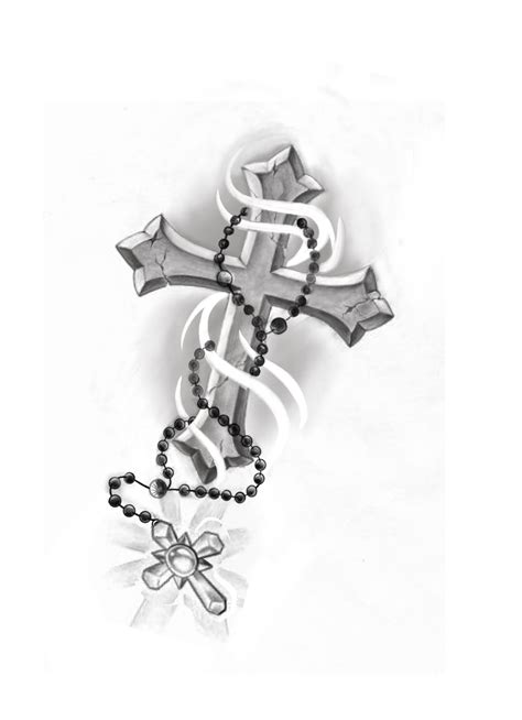 Cross Tattoo With Black Beads And Silver Ribbon Cross Tattoo With Black Beads And Silver Ribbon