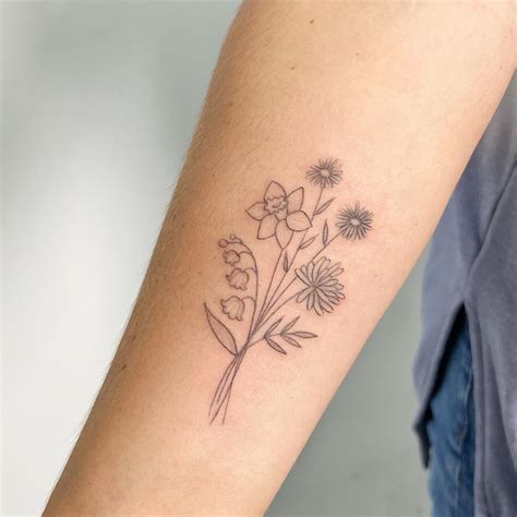 Custom Birth Flower Tattoo Fine Line Birth Flower Bouquet Tattoo Family