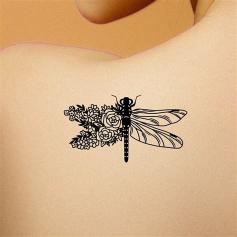 Dragonfly And Flowers Temporary Tattoo Dragonfly And Flowers Temporary Tattoo