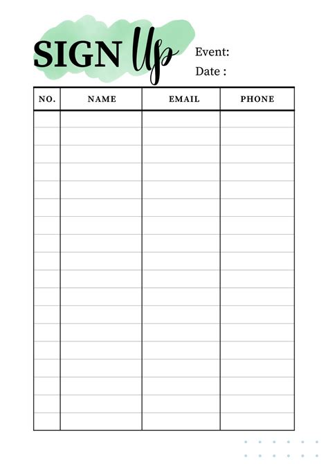 Dynamic Event Sign Up Sheet Template Pdf Jpg Etsy