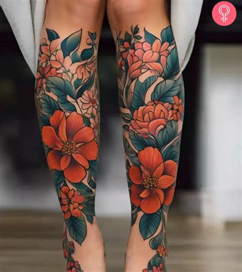 Female Tattoo Leg Sleeve Watercolor Tattoo Design