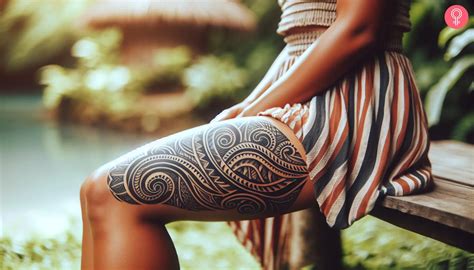 Feminine Polynesian Thigh Tattoo Female Feminine Polynesian Thigh Tattoo Female