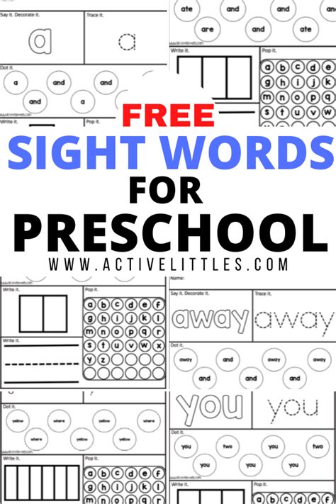 Free Printable Sight Words For Preschool Pre K Active Littles