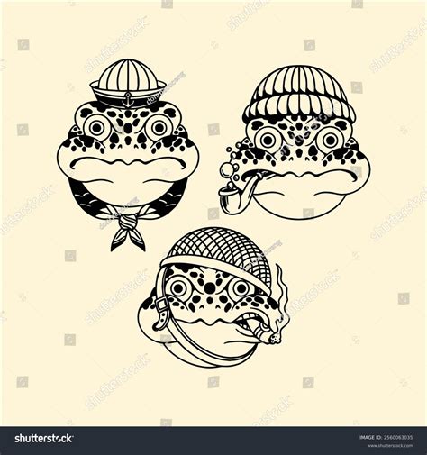 Frog Traditional Tattoo Design Set Stock Vector Royalty Free