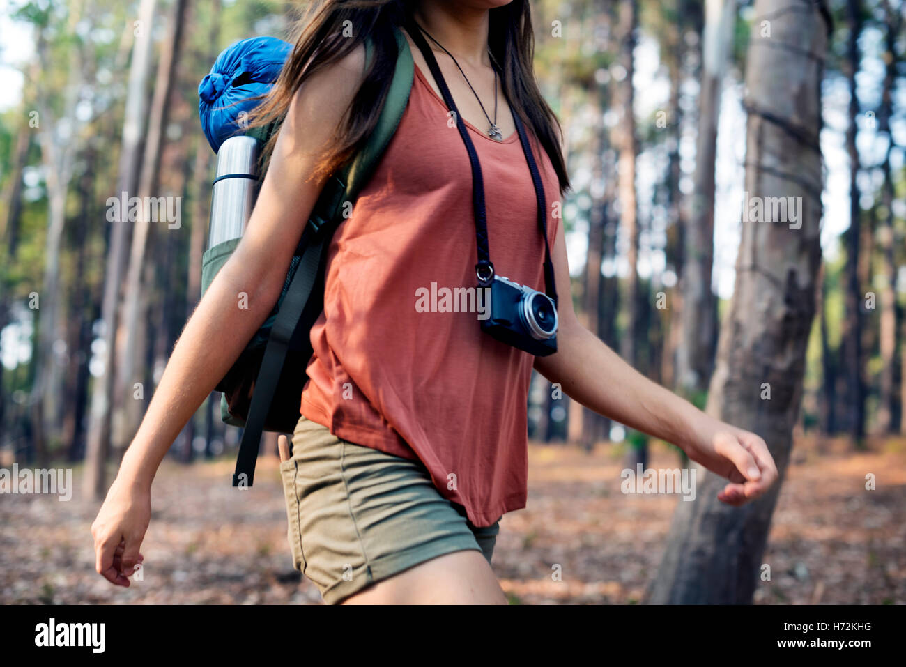 Girl Walking Exploring Outdoors Camera Concept Stock Photo Alamy