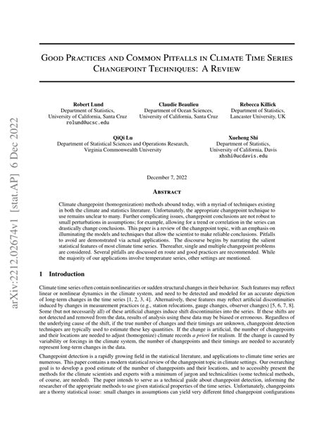 Good Practices And Common Pitfalls In Climate Time Series Changepoint Techniques A Review In Journal Of Climate Volume 36 Issue 23 2023