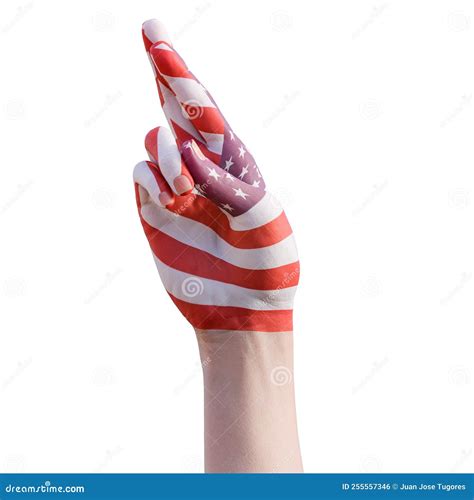 Hand Gesturing With American Flag Tattoo Communication And Nation