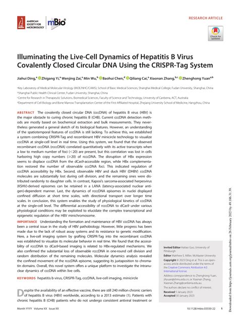 Illuminating The Live Cell Dynamics Of Hepatitis B Virus Covalently Closed Circular Dna Using The Crispr Tag System Mbio Illuminating The Live Cell Dynamics Of Hepatitis B Virus Covalently Closed Circular Dna Using The Crispr Tag System Mbio