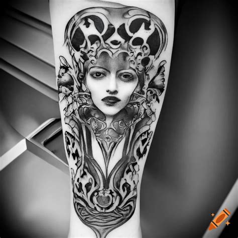 Jugendstil Psychedelic Black And White Tattoo Design On Craiyon