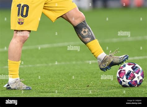 Lionel Messi Of Fc Barcelona Tattoo On His Leg During The Uefa Lionel Messi Of Fc Barcelona Tattoo On His Leg During The Uefa