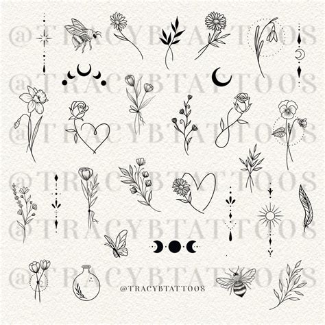 Printable Small Tattoo Flash Sheet 30 Designs Jpg Pdf Png Stencil