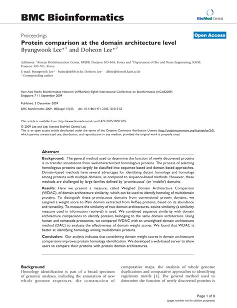 Protein Comparison At The Domain Architecture Level Bmc Bioinformatics Full Text