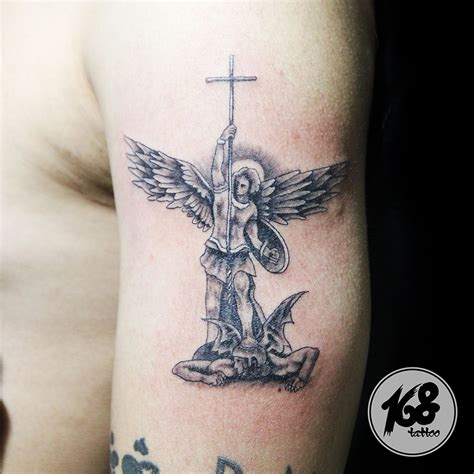 St Michael Tattoo Black And Grey Tattoos For Guys St Michael Tattoo