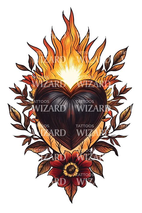 Sunburst Flame Heart Tattoo Design Tattoos Wizard Designs
