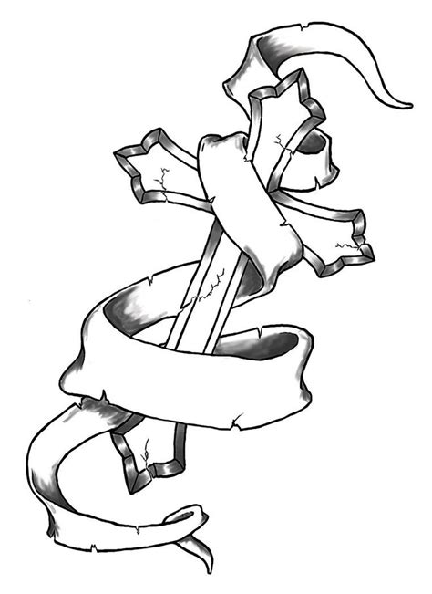 Tattoo Design Cross With Ribbon Tattoo Design Cross With Ribbon