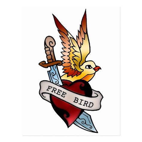Vintage Free Bird Tatto Postcard Zazzle Free Bird Tattoo Birds