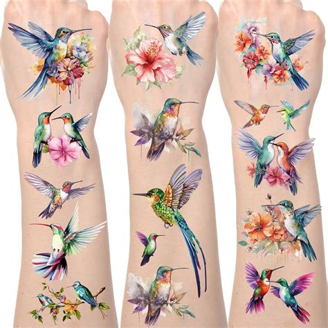 Watercolor Hummingbird Temporary Tattoo Set Of 3 Small Tattoos Watercolor Hummingbird Temporary Tattoo Set Of 3 Small Tattoos