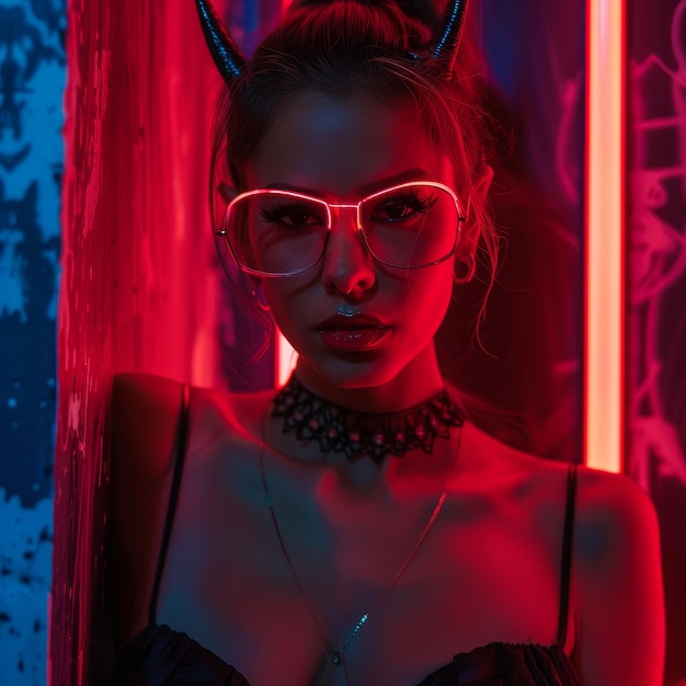 Woman Sssniperwolf With Glasses And Choker Necklace And Black Tshirt And Jeans Sitting In A